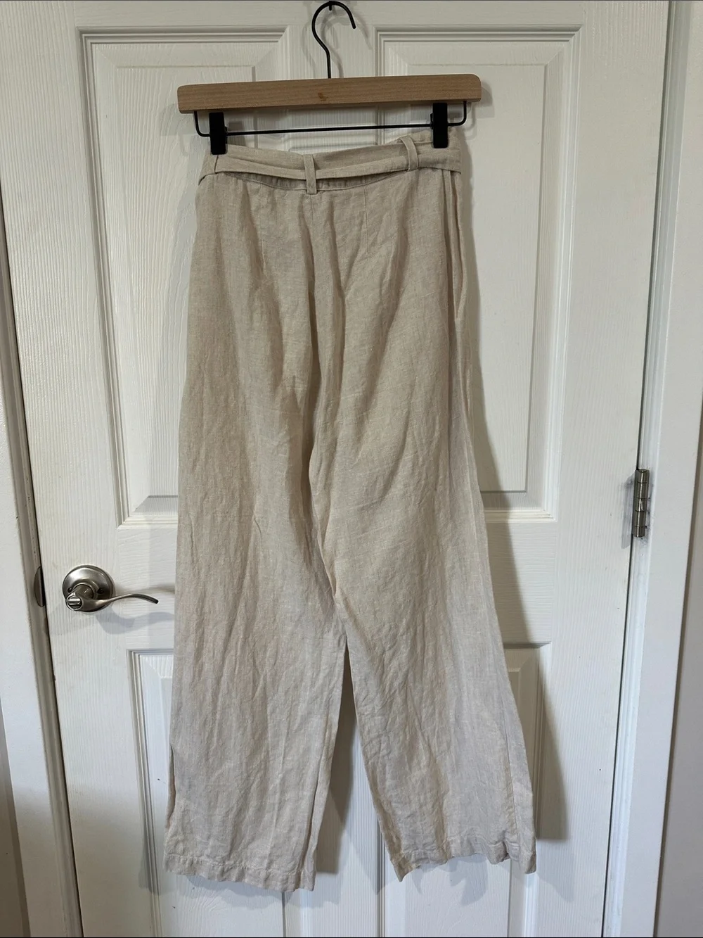 Reformation Neutral Wide-Leg Linen-Blend Pants with Self Tie